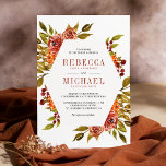 Rustic Burnt Sinaasappel Floral herfst bruiloft Kaart<br><div class="desc">Verrijk je gasten met deze elegante trouwuitnodiging die mooie waterverf bloemen bevat met moderne typografie. Voeg eenvoudig uw gebeurtenisdetails op deze makkelijk te gebruiken sjabloon toe om het één-van-een-soort uitnodiging te maken.</div>