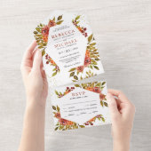 Rustic Burnt Sinaasappel Floral Herfst herfst brui All In One Uitnodiging (Afscheurbaar)