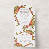 Rustic Burnt Sinaasappel Floral Herfst herfst brui All In One Uitnodiging (Binnen)