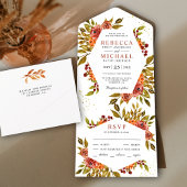 Rustic Burnt Sinaasappel Floral Herfst herfst brui All In One Uitnodiging