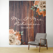 Rustic Burnt Sinaasappel Florals Foto van bruiloft Wandkleed (In situ)