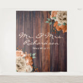 Rustic Burnt Sinaasappel Florals Foto van bruiloft Wandkleed (Voorkant)