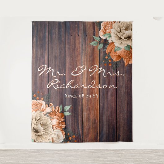 Rustic Burnt Sinaasappel Florals Foto van bruiloft Wandkleed (Voorkant)