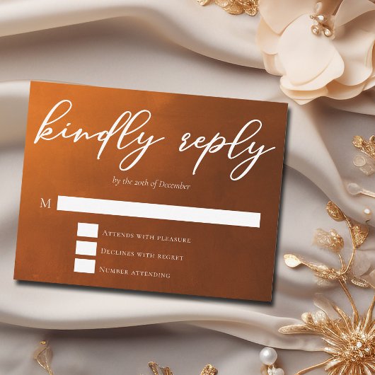 Rustic Burnt Sinaasappel Kindly Reply Autumn Weddi RSVP Kaartje