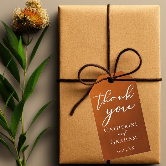 Rustic Burnt Sinaasappel Typography najaar Wedding Cadeaulabel