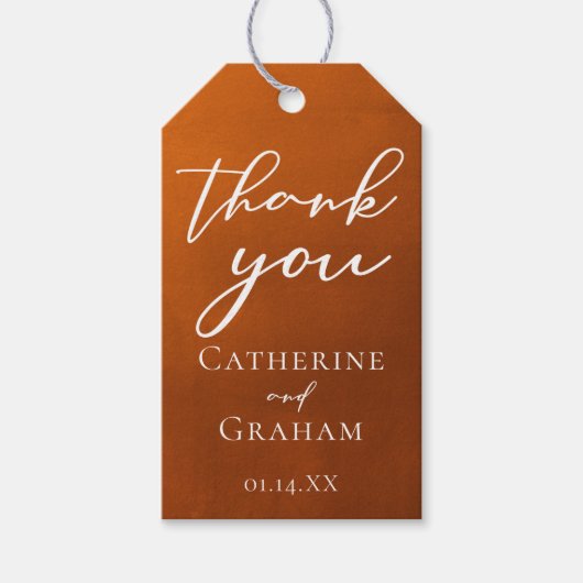 Rustic Burnt Sinaasappel Typography najaar Wedding Cadeaulabel (Voorkant)