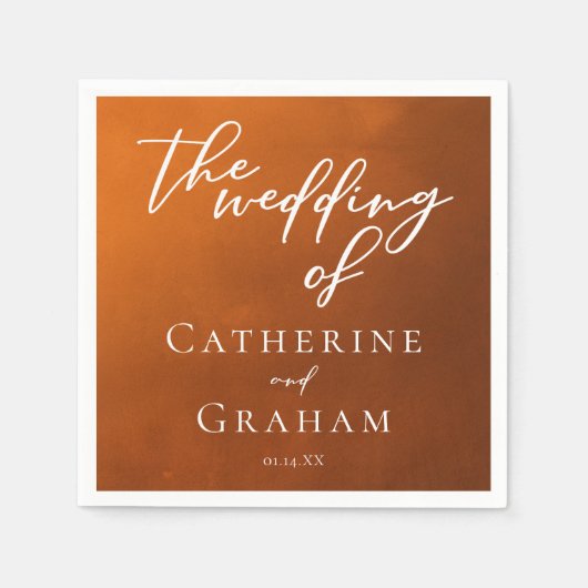 Rustic Burnt Sinaasappel Typography najaar Wedding Servet (Voorkant)