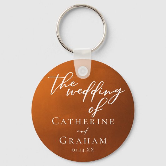 Rustic Burnt Sinaasappel Typography najaar Wedding Sleutelhanger (Achterkant)