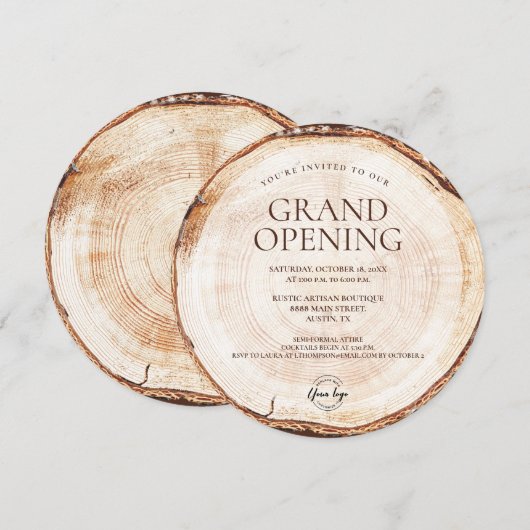 Rustic Business logo Grand opening Hout thema Kaart (Voorkant / Achterkant)