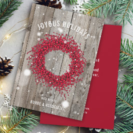 Rustic Business Winter Berry Wood op maat Feestdagenkaart