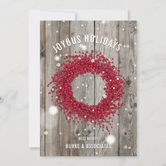 Rustic Business Winter Berry Wood op maat Feestdagenkaart (Voorkant)
