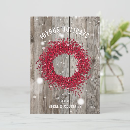 Rustic Business Winter Berry Wood op maat Feestdagenkaart (Staand voorkant)