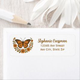 Rustic Butterfly Floral Wreath return address Etiket
