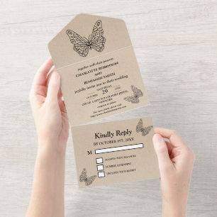 Rustic Butterfly Wedding All In One Uitnodiging