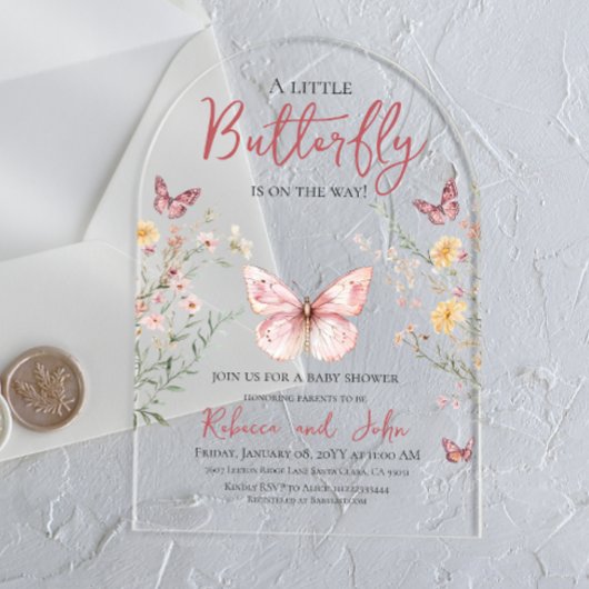 Rustic Butterfly Wildflower Floral Baby shower Acryl Uitnodigingen