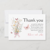 Rustic Butterfly Wildflower Floral Baby shower Bedankkaart (Voorkant)
