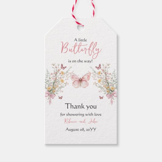 Rustic Butterfly Wildflower Floral Baby shower Cadeaulabel (Voorkant)