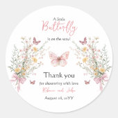 Rustic Butterfly Wildflower Floral Baby shower Ronde Sticker (Voorkant)