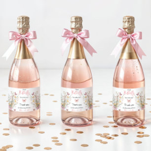 Rustic Butterfly Wildflower Floral Baby shower Sparkling Wijnetiket