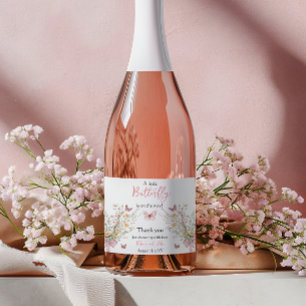 Rustic Butterfly Wildflower Floral Baby shower Sparkling Wijnetiket