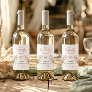 Rustic Butterfly Wildflower Floral Baby shower Wijn Etiket