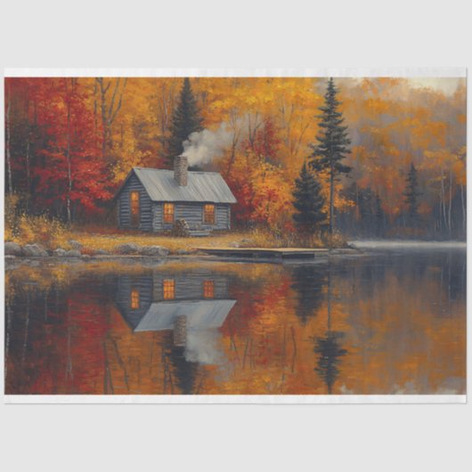 Rustic Cabin Autumn aan het meer Decoupage Tissuepapier (Voorkant)