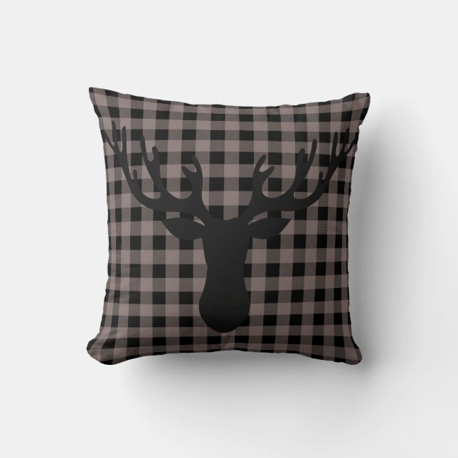 Rustic Cabin Buffalo Pset Pattern Deer Silhouette Kussen (Voorkant)