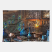 Rustic Cabin by lamplight scene bruin blauw Theedoek (Horizontaal)