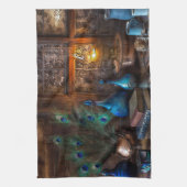 Rustic Cabin by lamplight scene bruin blauw Theedoek (Verticaal)