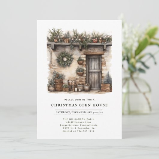 Rustic Cabin Christmas Open House  Kaart (Staand voorkant)