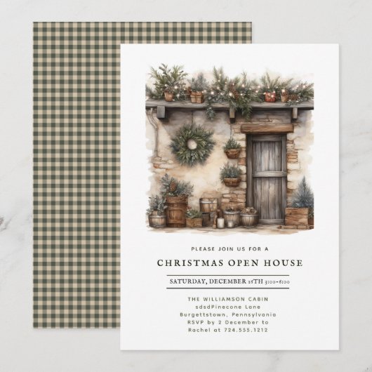 Rustic Cabin Christmas Open House  Kaart (Voorkant / Achterkant)