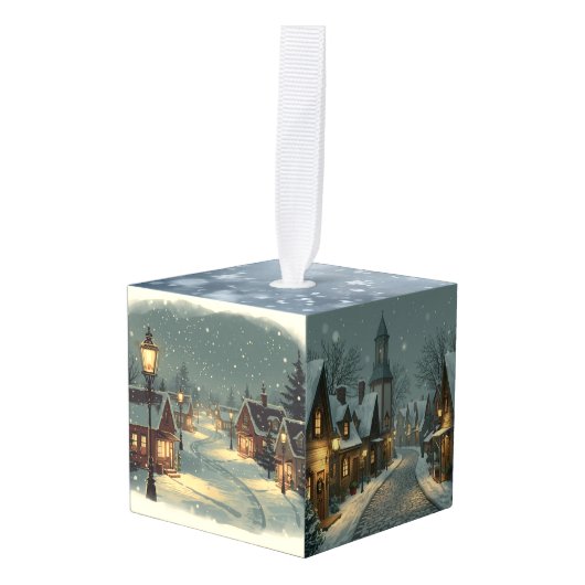 Rustic Cabin Christmas Ornament | Warm Cozy Winter (Voorkant hoekig)