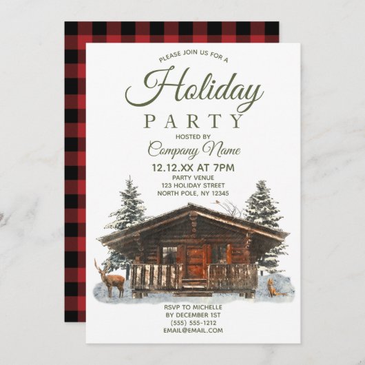 Rustic Cabin Corporate Holiday Kerstparty Kaart (Voorkant / Achterkant)