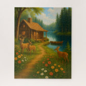 Rustic Cabin Cozy Woodland Scene Puzzle Legpuzzel (Verticaal)