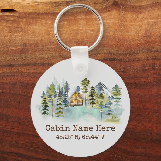Rustic Cabin Custom Coordinates Pinery Mountain Sleutelhanger (Voorkant)