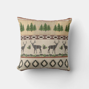 Rustic Cabin Deer Silhouette Pine Tribal Patroon Kussen