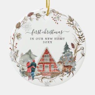 Rustic Cabin Eerste kerst nieuwe keramische kera Keramisch Ornament
