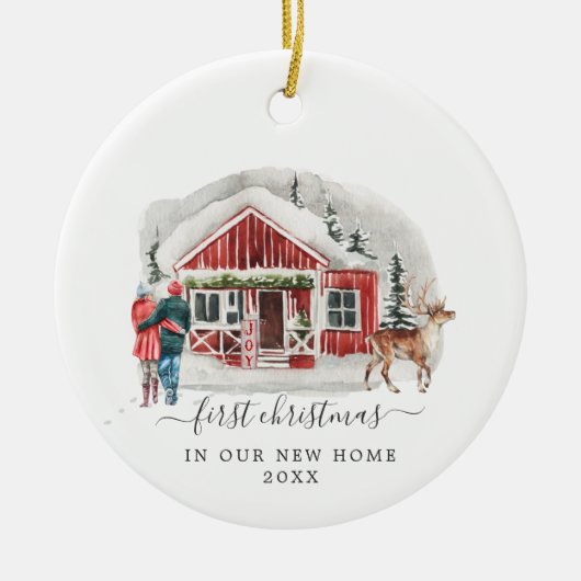 Rustic Cabin | Eerste Kerstdag Nieuw startpunt Keramisch Ornament (Voorkant)