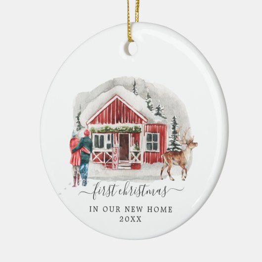 Rustic Cabin | Eerste Kerstdag Nieuw startpunt Keramisch Ornament (Links)