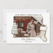 Rustic Cabin Eerste Kerstpaar Foto Feestdagenkaart (Voorkant)