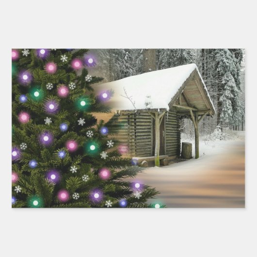 Rustic Cabin Kerstmis Inpakpapier Vel (Voorkant)