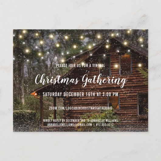 Rustic Cabin Lights Virtual Christmas Party Uitnod Uitnodiging Briefkaart (Voorkant)