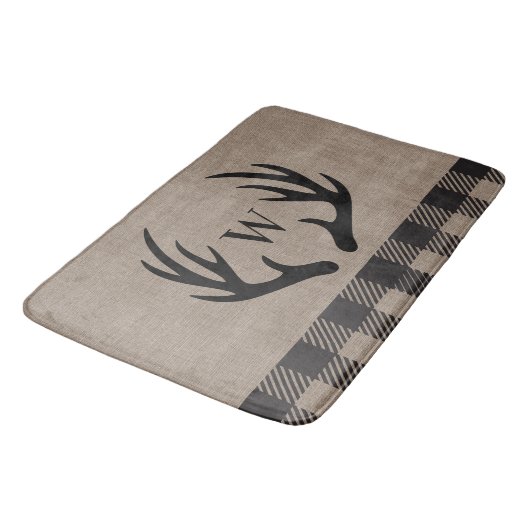 Rustic Cabin Lodge Antlers Monogrammed Bath Mat (Gekanteld)
