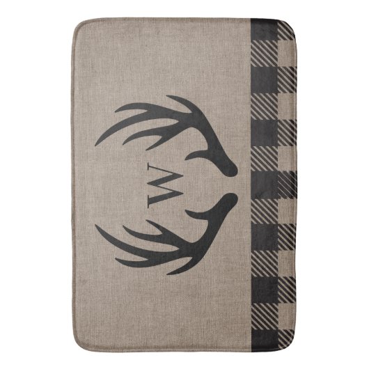 Rustic Cabin Lodge Antlers Monogrammed Bath Mat (Voorkant Verticaal)