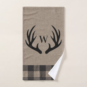 Rustic Cabin Lodge Antlers Monogrammed Hand Towel Handdoek