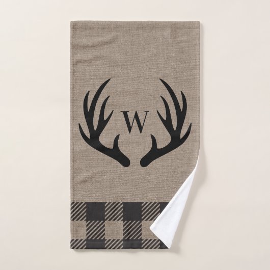 Rustic Cabin Lodge Antlers Monogrammed Hand Towel Handdoek (Handdoek)