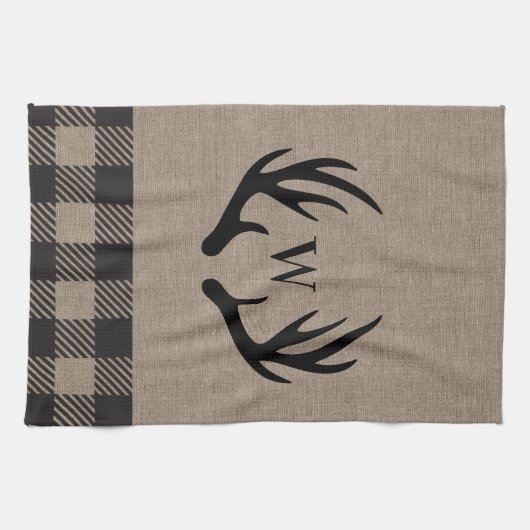Rustic Cabin Lodge Antlers Monogrammed Hand Towel Theedoek (Horizontaal)