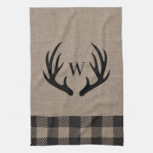 Rustic Cabin Lodge Antlers Monogrammed Hand Towel Theedoek (Verticaal)