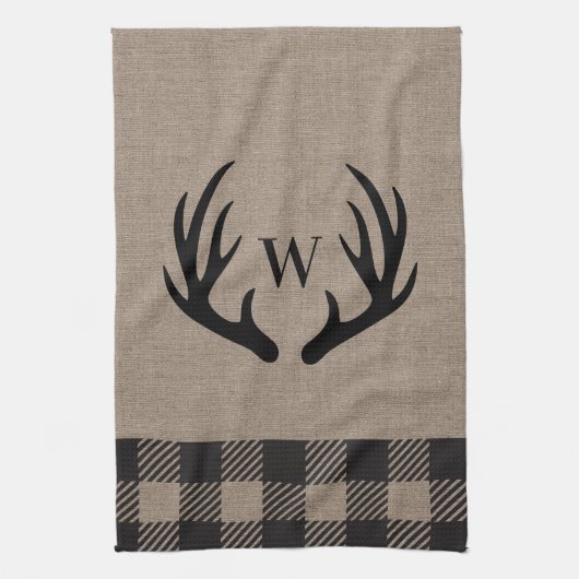 Rustic Cabin Lodge Antlers Monogrammed Hand Towel Theedoek (Verticaal)