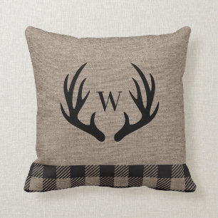 Rustic Cabin Lodge Antlers Monogrammen  Kussen